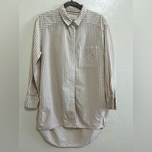 Anthropologie Long Line Striped Button Down Blouse